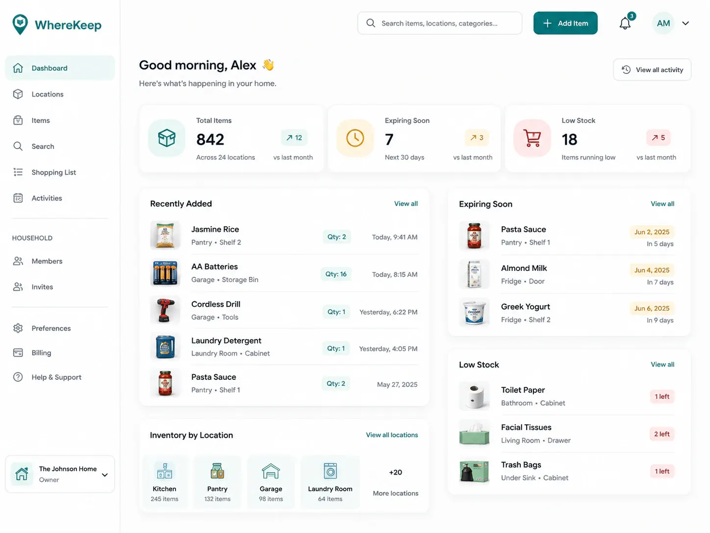 Dashboard WhereKeep screenshot